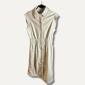 House of Harlow 1960 Sleeveless Faux Leather Shirt Dress – Ivory – Size M